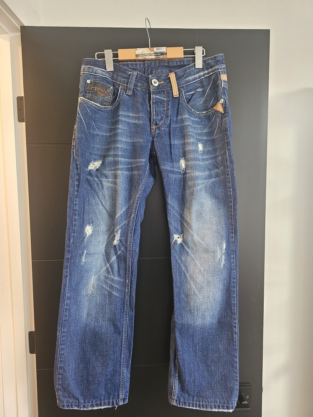 Men's Straight Fit Distressed Blue Jeans